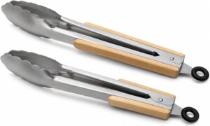 2 Pack Kitchen Tongs, 9" & 12" Stainless Steel Tongs with Wood Handles