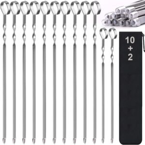 Skewers - 17" Kabob Skewers for Grilling, Metal Sticks for Kabobs Stainless Steel Flat Long Shish Kebab Reusable Grill BBQ Barbecue Sticks for Meat Chicken Vegetable, 12 Pack Bonus 14 Inch